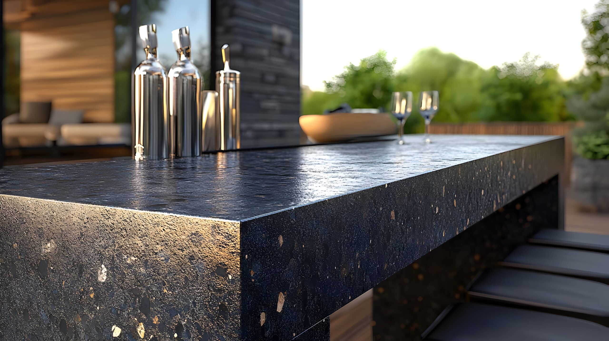 black granite-countertop outdoor kitchen